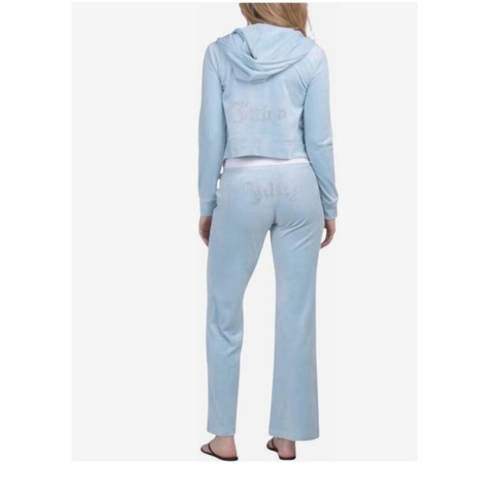 Juicy Couture Women's Velour Pants Sleepwear Loungewear Flare Rhinestone XL Blue